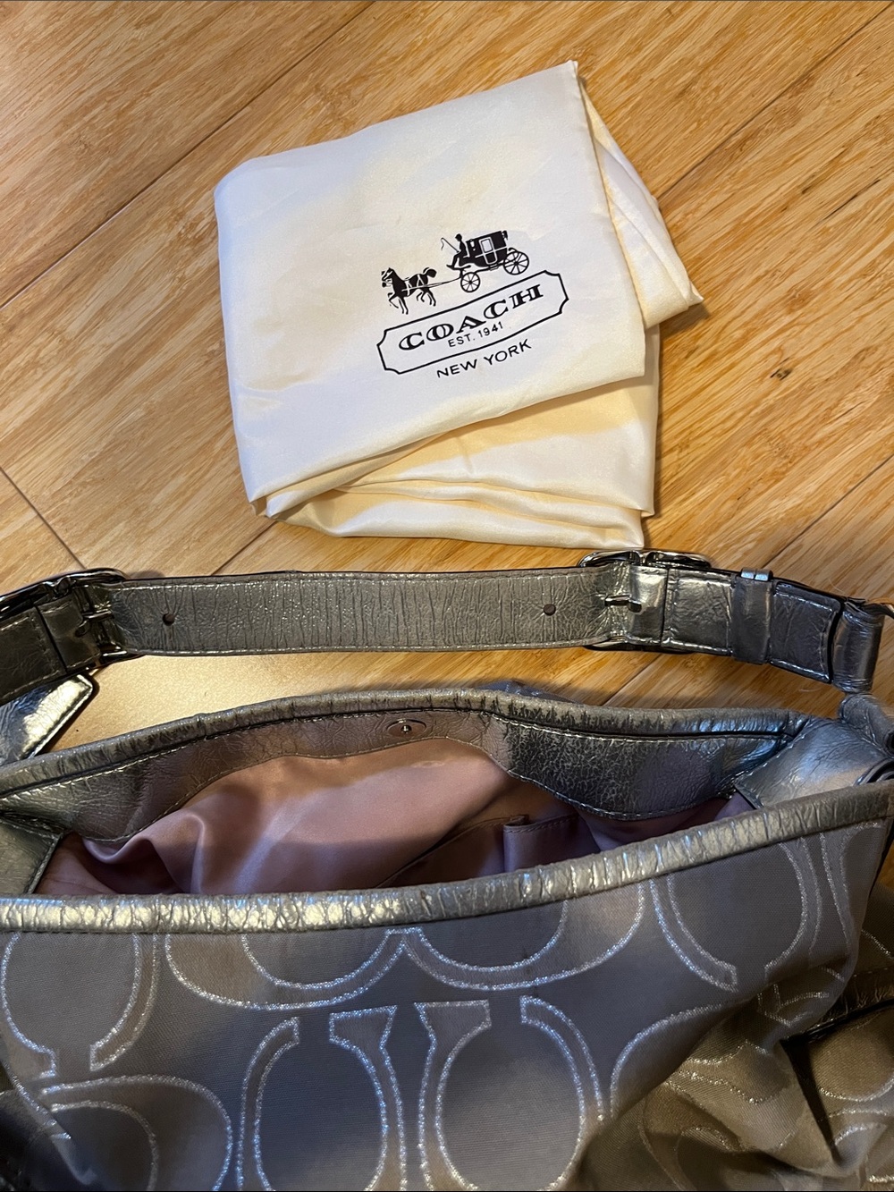Coach Metallic Gray Shoulder Bag - Picture 5 of 8